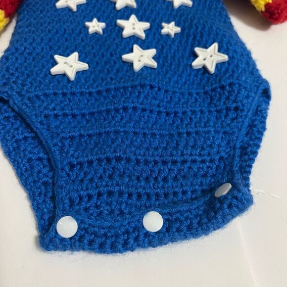 Baby Crochet Knitted Wonder Woman Sweater Onesie Costume Size 3 to 6 months - Picture 9 of 12